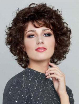 Brown Curly Wig Capless Chin Length Synthetic Wigs