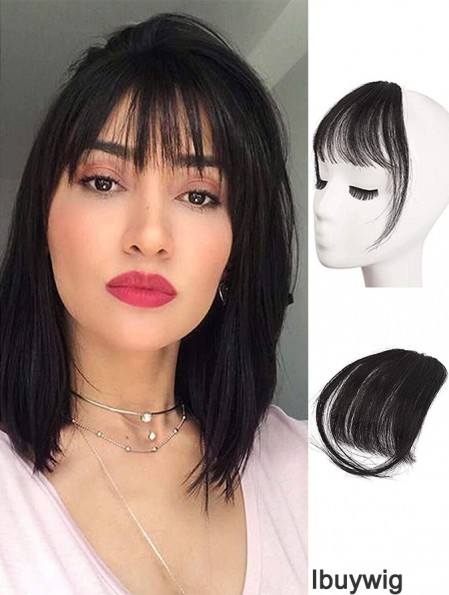 Clip in Fringe Human Hair 100% Real Hair Fringe Extensions Clip in French Bangs Fringe with Temples Clip on Fringe Bangs Real Hair Pieces for women Natural Color Washable