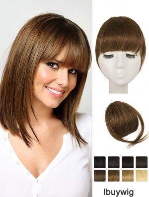 Clip in Fringe Human Hair 100% Real Hair Fringe Extensions Clip in French Bangs Fringe with Temples Clip on Fringe Bangs Real Hair Pieces for women Natural Color Washable