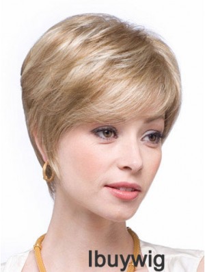 Blonde Human Hair Wigs Blonde Color Straight Style Layered