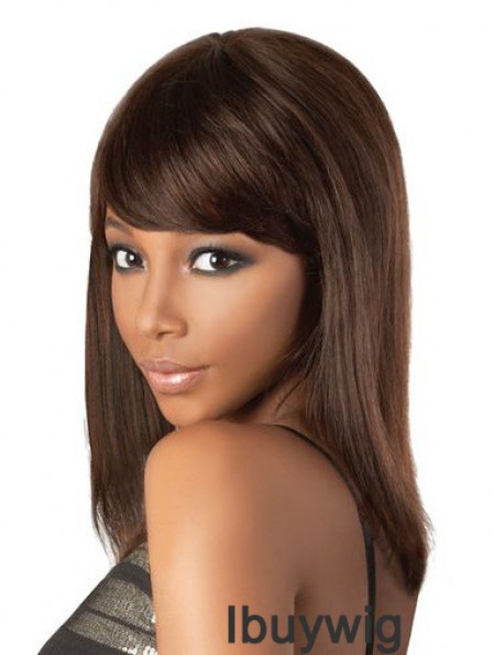 Perfect 18 inch Brown Shoulder Length With Bangs Straight Lace Wigs