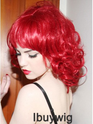 Curly With Bangs Shoulder Length Red Convenient Lace Front Wigs