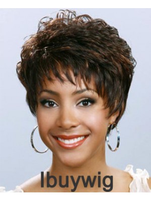 Short Brown Wavy Boycuts Cheap African American Wigs