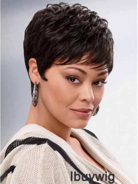 Brown Cropped Synthetic Wavy Capless Wigs For African American