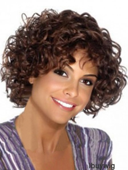 Brown Synthetic Capless Chin Length With Bangs Kinky Wigs