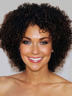 Kinky Short Human Hair Wigs For Black African American Women With Lace Front
