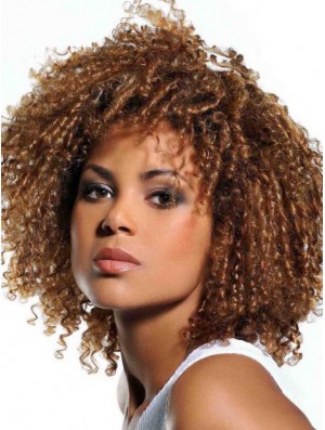 Wigs Human Hair African American Blonde Color With Bangs Kinky Style