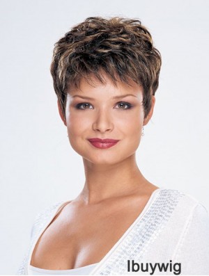 Straight Layered Cropped Modern Brown Synthetic Wigs