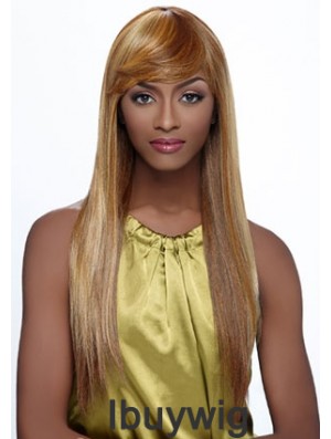 Long Blonde Straight With Bangs Fashionable African American Wigs