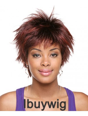 Short Red Straight Layered Sassy African American Wigs