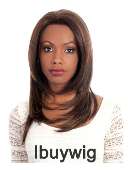 Convenient Auburn Long Without Bangs Straight Glueless Lace Front Wigs