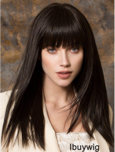 Best Synthetic Wigs With Bangs Monofilament Straight Style Black Color