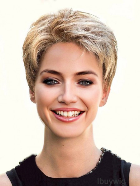 Cropped Straight Boycuts Blonde Flexibility 100% Hand-tied Wigs