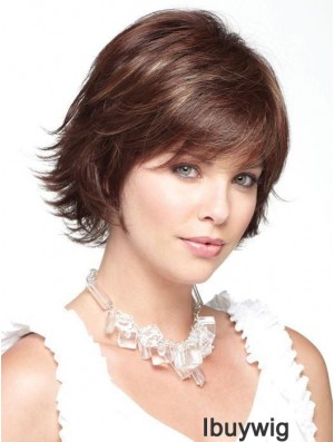 Monofilament Brown 10 inch Short With Bangs Heat Friendly Wigs