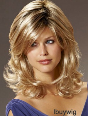 UK Synthetic Hair With Bangs Shoulder Length Blonde Color