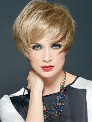 Straight Layered Cropped Discount Blonde Synthetic Wigs