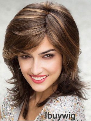 Beautiful Brown Shoulder Length Layered Straight Glueless Lace Front Wigs