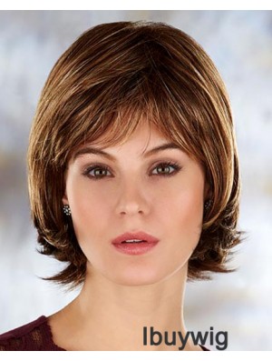 Brown Chin Length Straight With Bangs 10 inch Durable Medium Wigs