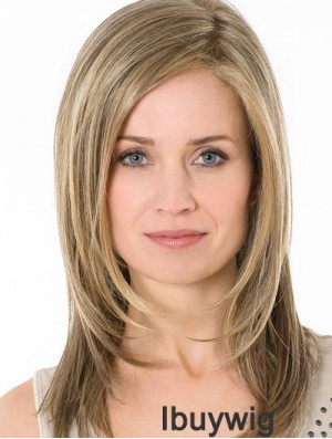 Blonde Without Bangs Long 14 inch Straight Synthetic Monofillament Wigs