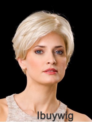 Synthetic Lace Front 8 inch Layered Straight Platinum Blonde Wigs Short Hair