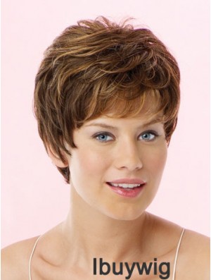 Amazing Brown Cropped Wavy Boycuts Lace Front Wigs