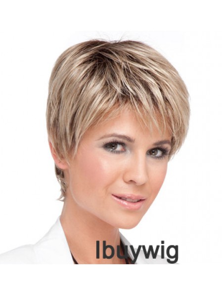 Cheap Blonde Cropped Straight Boycuts Lace Front Wigs