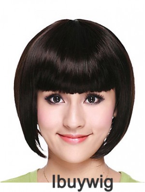 Capless Chin Length Straight Black Fashion Bob Wigs