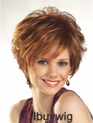 Cheap Wigs For Women Boycuts Auburn Color Wavy Style With Capless