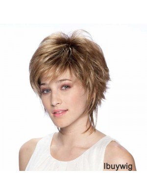 7 inch Modern Straight Layered Blonde Short Wigs