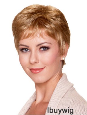 6 inch Good Straight With Bangs Blonde Short Wigs