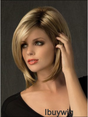 Suitable Straight Blonde Chin Length Bobs Medium Wigs