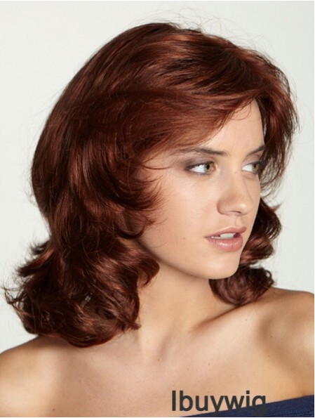 Shoulder Length With Bangs 15 inch Curly Red Medium Wigs