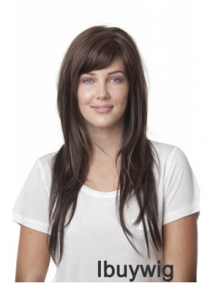 Ideal Brown Straight With Bangs Monofilament Long Wigs