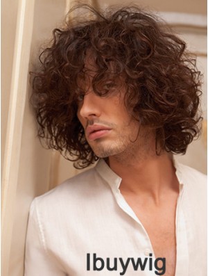 10 inch Remy Human Short Auburn Curly Capless Men Wigs