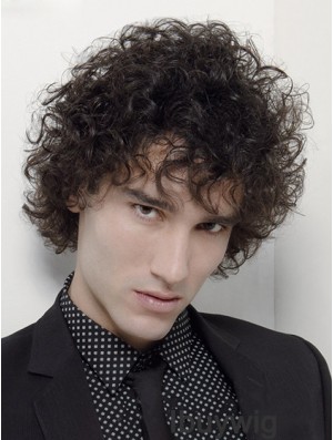 Capless Curly 6 inch Synthetic Short Mans Black Curly Wig