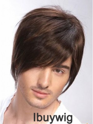 100% Hand Tied Brown Remy Human Short Straight Wigs Man