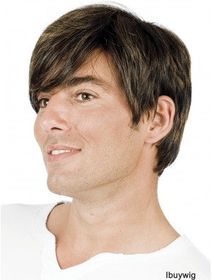 Brown Straight Short With Bangs Wigs For Men With Hair Loss