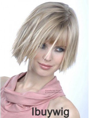 Monofilament Bobs Chin Length Straight 10 inch Platinum Blonde Good Fashion Wigs