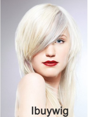 Lace Front With Bangs Long Straight 16 inch Platinum Blonde Fashionable Fashion Wigs