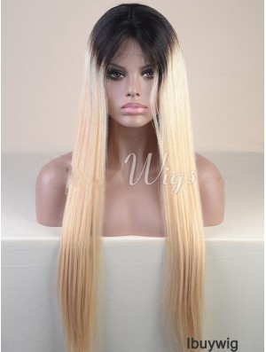 Long Ombre/2 Tone Straight Without Bangs Cheapest African American Wigs