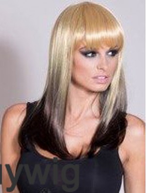 Affordable Ombre/2 Tone Long Straight With Bangs 20 inch Human Lace Wigs