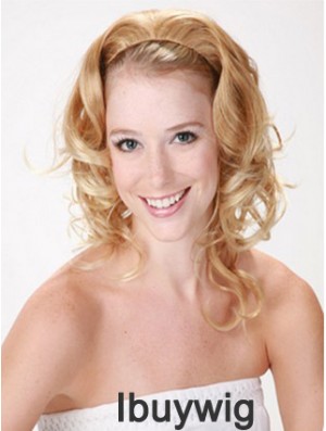 Shoulder Length Curly Blonde Style Synthetic Half Wigs