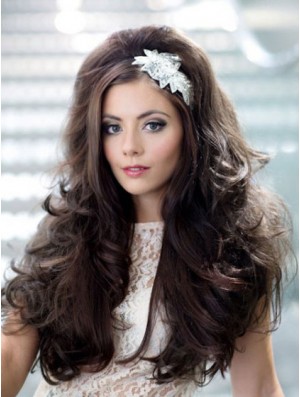 Long Wavy Brown Hairstyles Synthetic Half Wigs