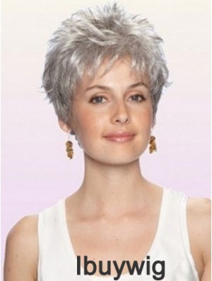 Cheap Grey Wigs With Capless Synthetic Cropped Length