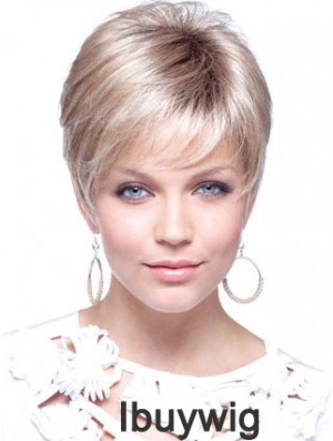 Blonde Cropped Straight Boycuts Capless Modern Ladies Wigs