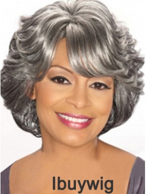 Capless Chin Length Grey Wavy Cheap Synthetic Wigs