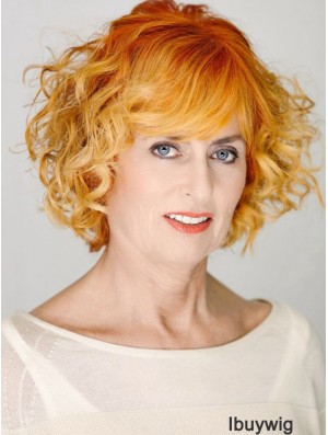 Fabulous Copper Chin Length Curly With Bangs 12 inch Human Hair Wigs