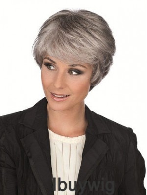 Synthetic Sassy Short Straight Grey Wigs