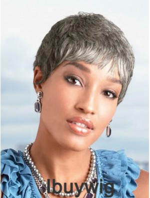 Ladies Grey Wigs Chin Length Straight Style Grey Cut