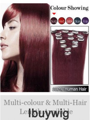 Sleek Red Straight Remy Human Hair Clip In Hair Extensions